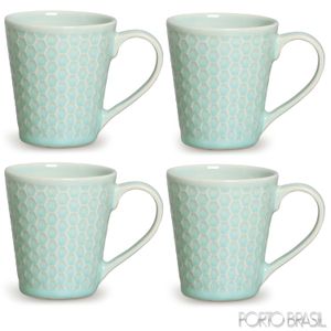 Conjunto de Canecas Colméia em Cerâmica 280 ml com 04 Peças Verde Menta - Porto Brasil