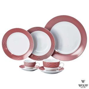 Aparelho de Jantar 42 Peças Super White Linhas Vermelhas - Wolff