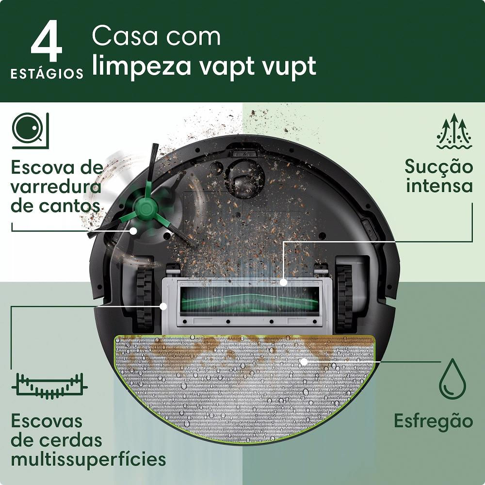 Robô aspirador, 2 em 1, irobot - roomba combo 105, aspira e passa