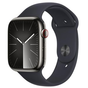 Apple Watch Series 9 (GPS + Cellular 45 mm) Caixa de Aço Inoxidável Grafite, Pulseira Esportiva Meia-noite – M/G