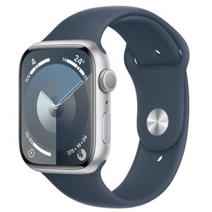 Apple Watch Series 9 (GPS 41 mm) Caixa Prateada de Alumínio com Pulseira Esportiva Azul-tempestade e e MG