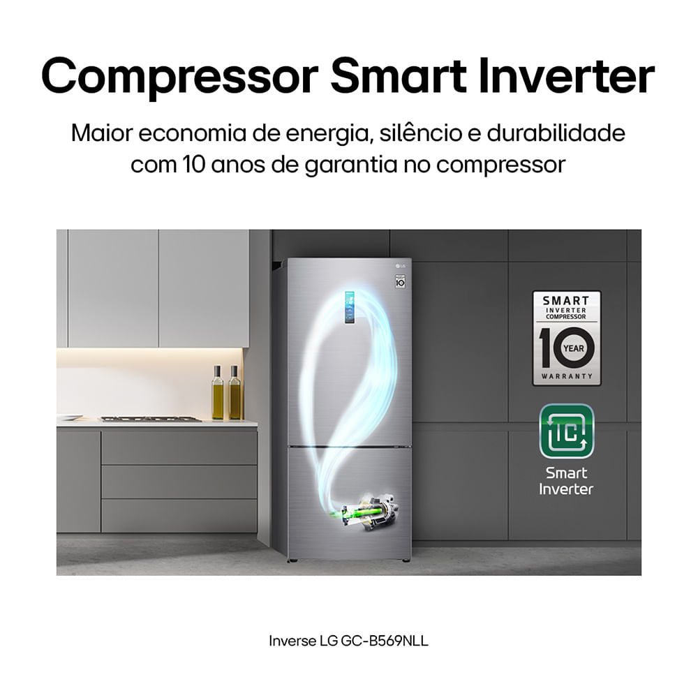 Geladeira Smart LG Frost Free Inverter 451L Inverse Cor Inox Look