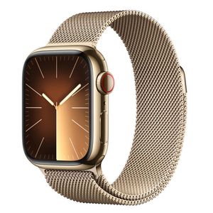 Apple Watch Series 9 (GPS + Cellular 41 mm) Caixa de Aço Inoxidável Dourada, Pulseira Esportiva Dourada Estilo Mila