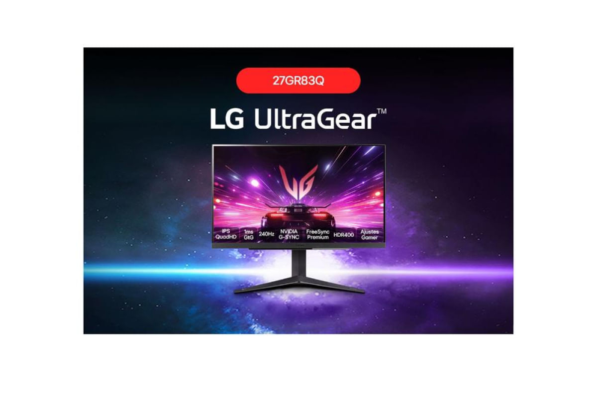 Monitor Gamer LG UltraGear™ 27GR83Q-B Tela IPS 27’’, QuadHD, 240 Hz, 1ms (GtG), NVIDIA G-SYNC, AMD FreeSync™ Premium HDR400