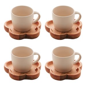 Conjunto de Canecas Liptus em Madeira e Cerâmica 115 ml com 04 Peças - Woodart