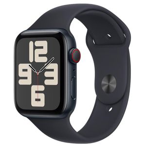 Apple Watch SE (GPS + Cellular 44 mm) Caixa de Alumínio Meia-noite, Pulseira Esportiva Meia-noite    P/M