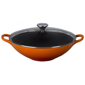 Wok Signature 32 cm Tampa de Vidro Laranja Le Creuset