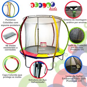 Cama Elástica Pula Pula Trampolim 2,44m com Rede Replay Kids