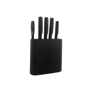 Jogo de Facas 6 Peças com Cepo Aço Inoxidável e ABS na cor Preto Linha Action Brinox