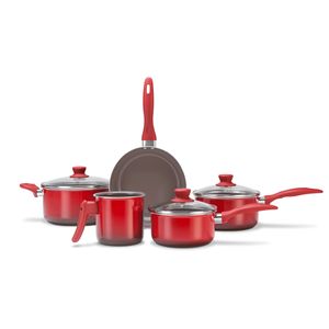 Jogo de Panelas Brinox Antiaderente Ceramic Life 5 Peças Easy Vermelho