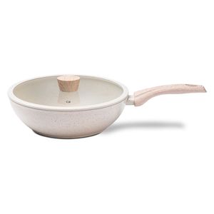 Wok com Tampa Brinox Antiaderente Ceramic Life Sirius 28 cm 3,4 L com Indução Vanilla
