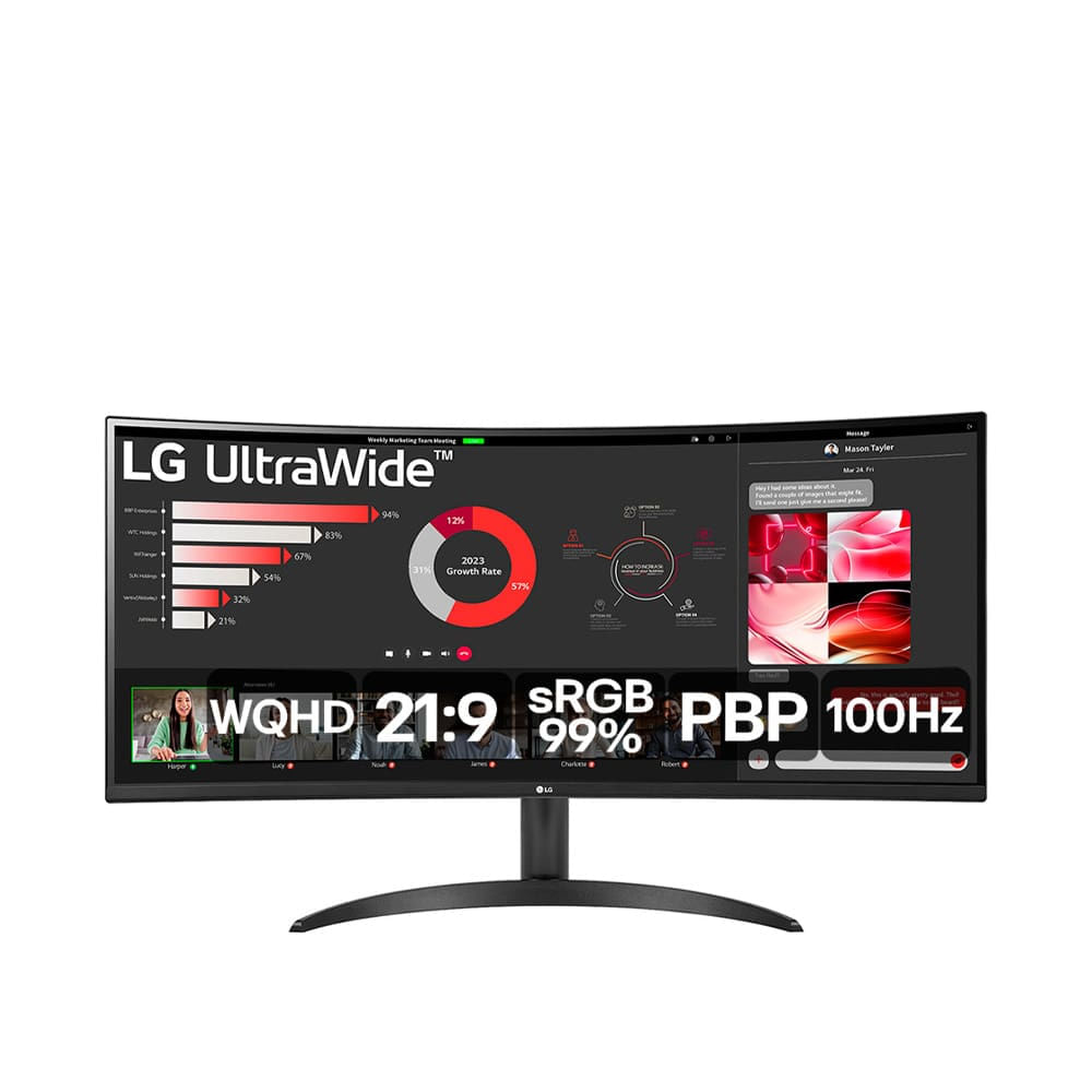 Monitor UltraWide 34 LG 34WR50QC-B com Tela VA, WQHD, 100Hz, AMD FreeSync, HDR10, PBP Preto