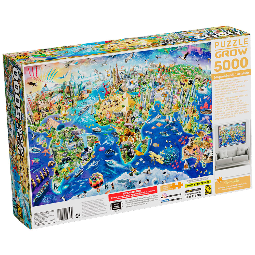 Quebra-cabeça 5000 peças Mapa-Múndi Turístico | Fastshop