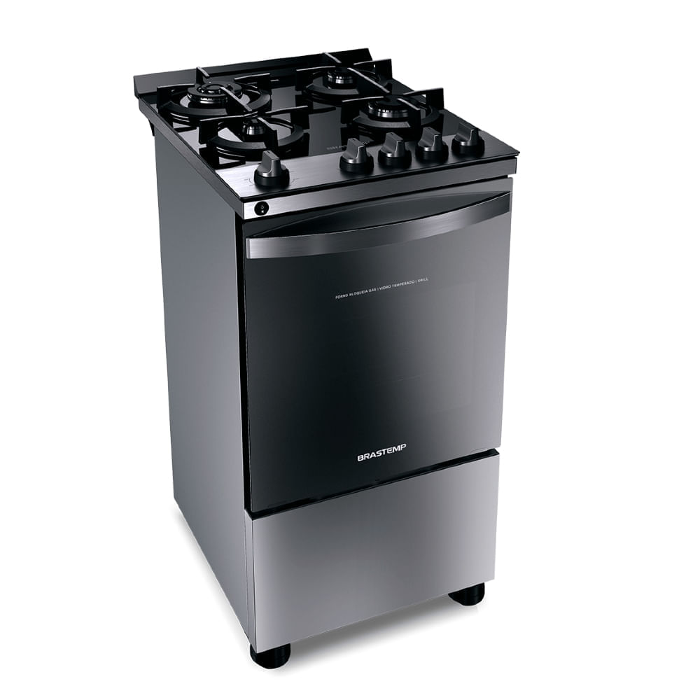 Fogão Brastemp 4 Bocas Inox com mesa de vidro, dupla chama e grill elétrico - BFO4VBR 220 Menor preço em Fogão Brastemp 4 Bocas Inox com mesa de vidro, dupla chama e grill elétrico - BFO4VBR 220