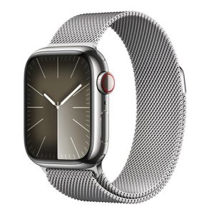 Apple Watch Series 9 (GPS + Cellular 41 mm) Caixa de Aço Inoxidável Prateada, Pulseira Esportiva Prateada Estilo Mi