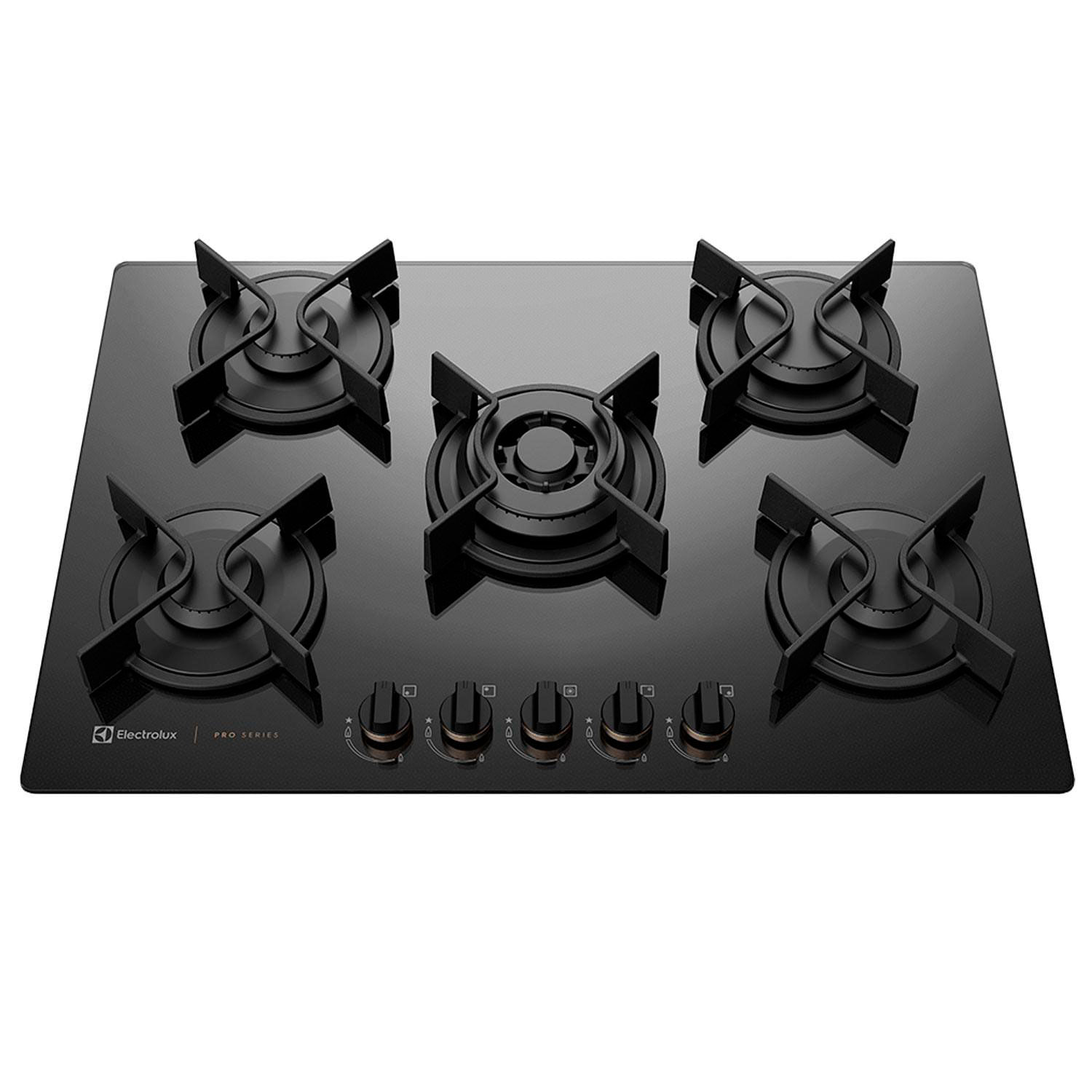 Cooktop à Gás Electrolux Pro Series de Vidro com 5 Bocas Preto - GV75P