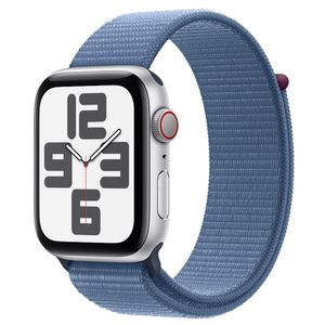 Apple Watch SE (GPS + Cellular 44 mm) Caixa de Alumínio Prateada, Pulseira Loop Esportiva Azul-inverno