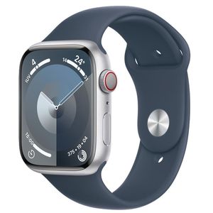 Apple Watch Series 9 (GPS+Cellular 45 mm) Caixa Prateada de Alumínio Pulseira Esportiva Azul Tempestade - M/G