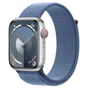 Apple Watch Series 9 (GPS+Cellular 45 mm) Caixa Prateada de Alumínio Pulseira Loop Esportiva Azul Inverno