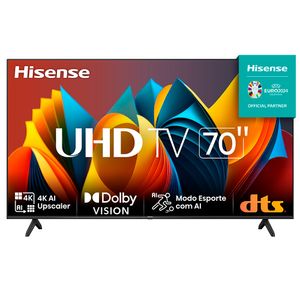 Smart TV Hisense UHD 4K DLED 70" Polegadas 70A6K com Sleep Timer, Entrada HDMI e Wi-Fi