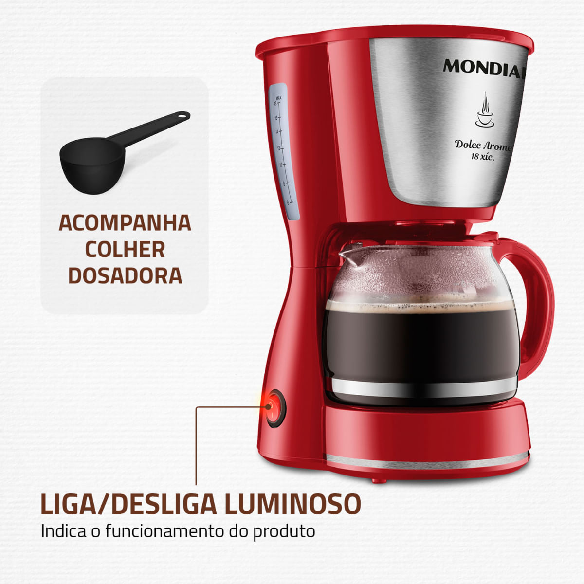 Cafeteira Elétrica Dolce Arome Mondial Vermelho e Inox 550W C-35