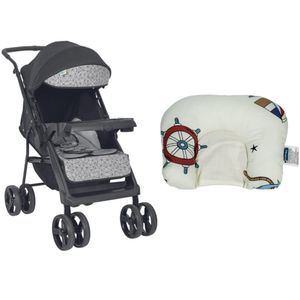 Carrinho de Bebê Joy II Tutti Baby Preto e Cinza + Suporte de Cabeça Almofadinha