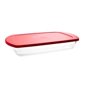 Assadeira Borossilicato Retangular Com Tampa Vermelha 32.7X20x5.3Cm - Dynasty