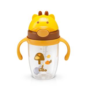 Copo Infantil Tritan com Alça e Canudo Girafa 300ml - Lillo