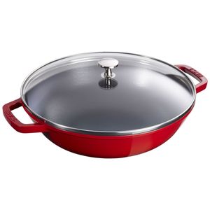 Petit Wok com Tampa de Vidro, 30cm, Cereja, Ferro Fundido