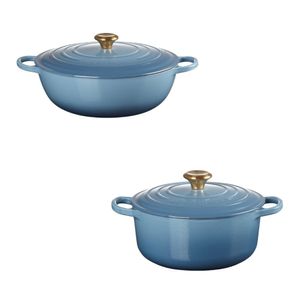 KIT LE CREUSET PANELA REDONDA E MARMITA 28CM AZUL CHAMBRAY