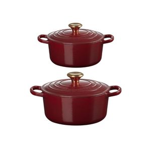 KIT LE CREUSET 2 PANELAS REDONDAS 20 E 22CM EM FERRO ESMALTADO VERMELHO RHONE