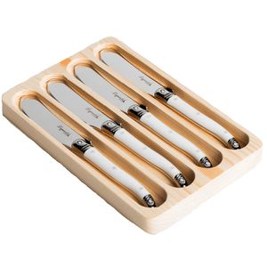 Conjunto De 4 Facas Luxo Para Manteiga Com Bandeja Branco - Laguiole