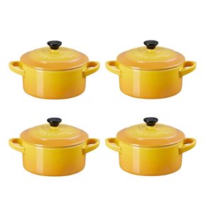 KIT CONJUNTO 4 MINI COCOTTE LE CREUSET 250ML 10CM BK/AMARELO NÉCTAR