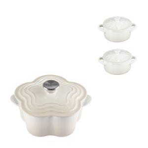 KIT LE CREUSET PANELA FLOR 20CM E 2 MINI COCOTTE SUNFLOWER 10CM 250ML MERINGUE