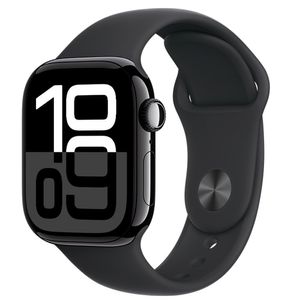 Apple Watch Series 10 (GPS, 42 mm) Caixa de Alumínio Preta Brilhante, Pulseira Esportiva Preta M/G