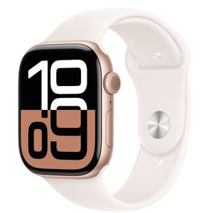 Apple Watch Series 10 (GPS, 46 mm) Caixa de Alumínio Ouro Rosa, Pulseira Esportiva Blush-Clara P/M