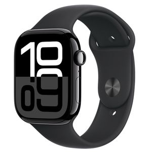 Apple Watch Series 10 (GPS, 46 mm) Caixa de Alumínio Preta Brilhante, Pulseira Esportiva Preta P/M