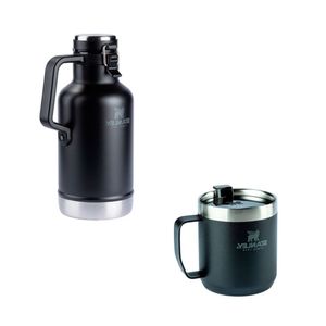 KIT STANLEY MUG DE ACAMPAR 354ML E GROWLER COM TAMPA 1,89L PRETO