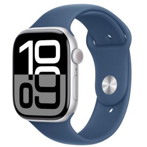 Apple Watch Series 10 (GPS + Cellular 46 mm) Caixa de Alumínio Prateada, Pulseira Esportiva Denim M/G