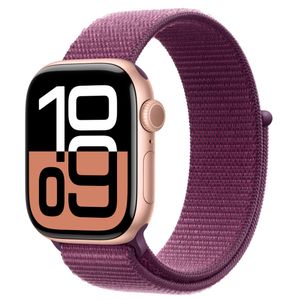 Apple Watch Series 10 (GPS + Cellular 42 mm) Caixa de Alumínio Ouro Rosa, Pulseira Loop Esportiva Ameixa