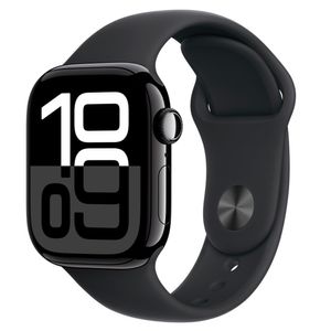 Apple Watch Series 10 (GPS + Cellular 42 mm) Caixa de Alumínio Preta, Pulseira Esportiva Preta P/M