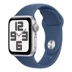 Apple Watch SE (GPS, 40 mm) Caixa de Alumínio Prateada Pulseira Esportiva Denim