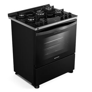 Fogão Brastemp 5 Bocas Preto com Mesa de Vidro, Função Air Fryer e Turbo Chama