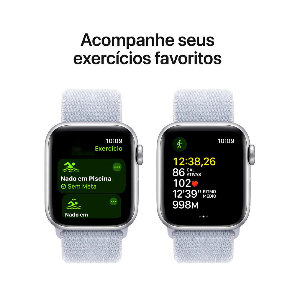 Apple Watch SE GPS Cellular 40mm Caixa Prateada de Aluminio com Pulseira Loop Esportiva Nuvem Azul