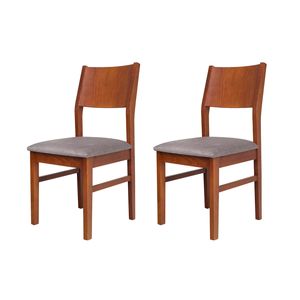 Conjunto de Cadeiras 2 Peças Lótus - Caramelo e Tecido Cinza - Meu Móvel de Madeira