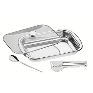 Kit Assadeira Tramontina 3 Peças Cosmos em Aço Inox com Tampa de Vidro