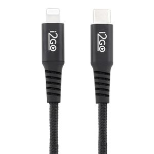 Cabo USB-C + Lightning i2GO Certificado Mfi 2m 3a Preto