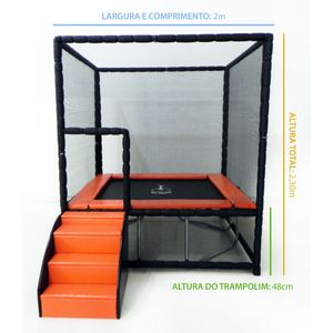 Cama Elástica 2.00X2.00M P. Laranja Henri Linha Modular Play Preta