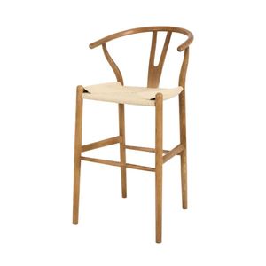 Banqueta Alta Madeira Para Cozinha Bancad Ilha Area Gourmet Wish Bone Rattan Natural