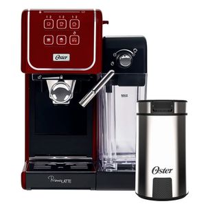 Kit Cafeteira PrimaLatte Touch Red e Moedor de Café Oster